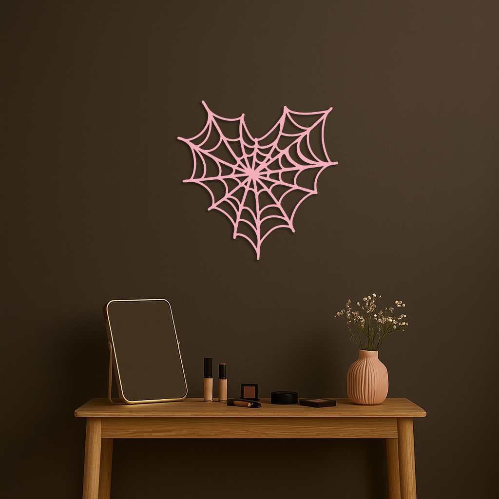 Pink Heart Spider Web Metal Wall Art – Gothic Romantic Decor - KAFGP018