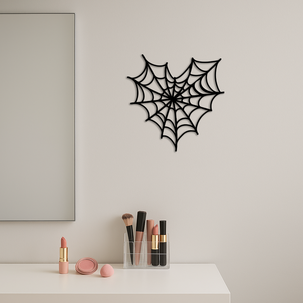 Pink Heart Spider Web Metal Wall Art – Gothic Romantic Decor - KAFGP018