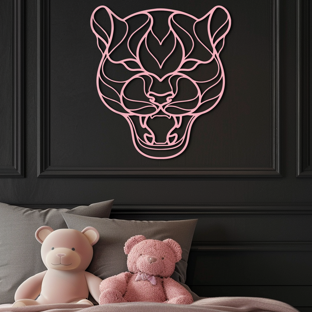 Pink Panther Head Metal Wall Art – Geometric Wild Cat Silhouette Decor - KAFGP019