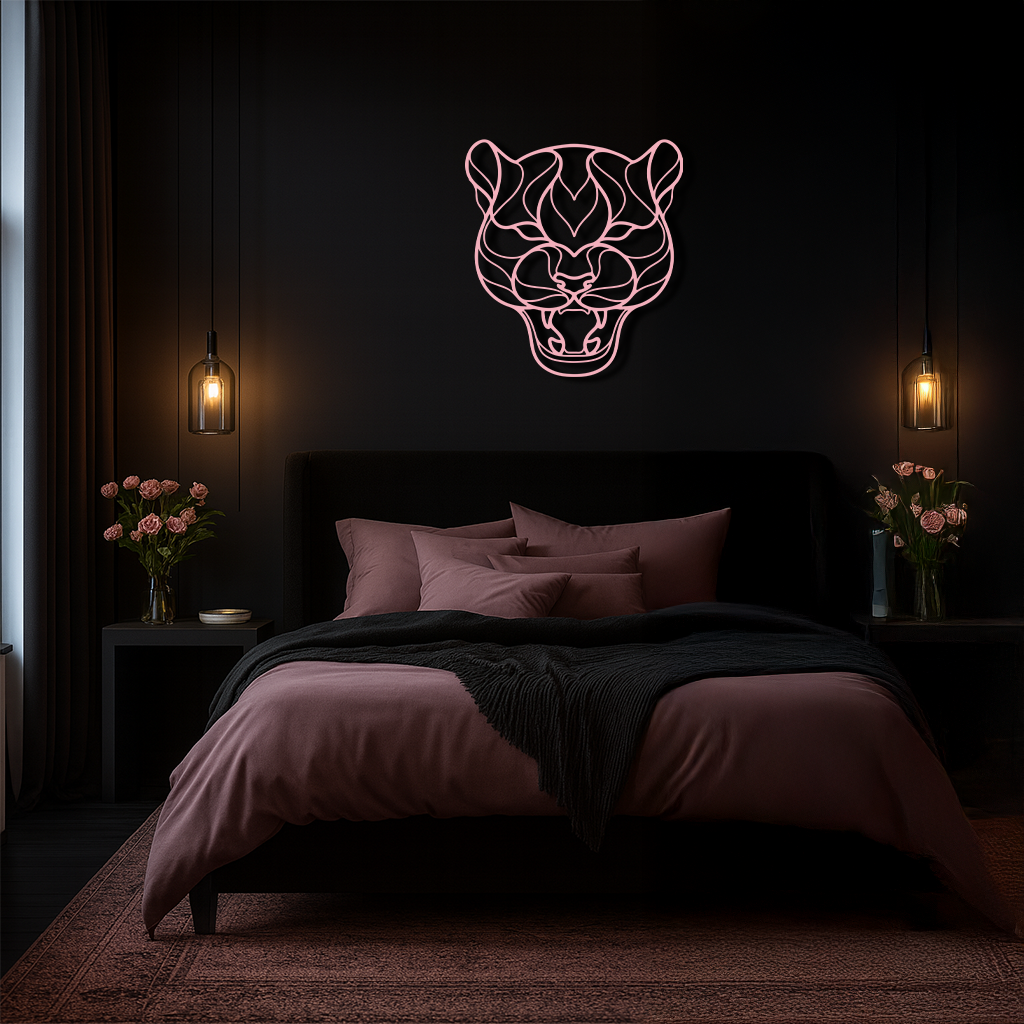 Pink Panther Head Metal Wall Art – Geometric Wild Cat Silhouette Decor - KAFGP019