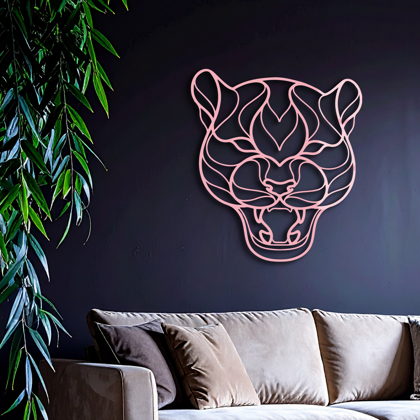Pink Panther Head Metal Wall Art – Geometric Wild Cat Silhouette Decor - KAFGP019
