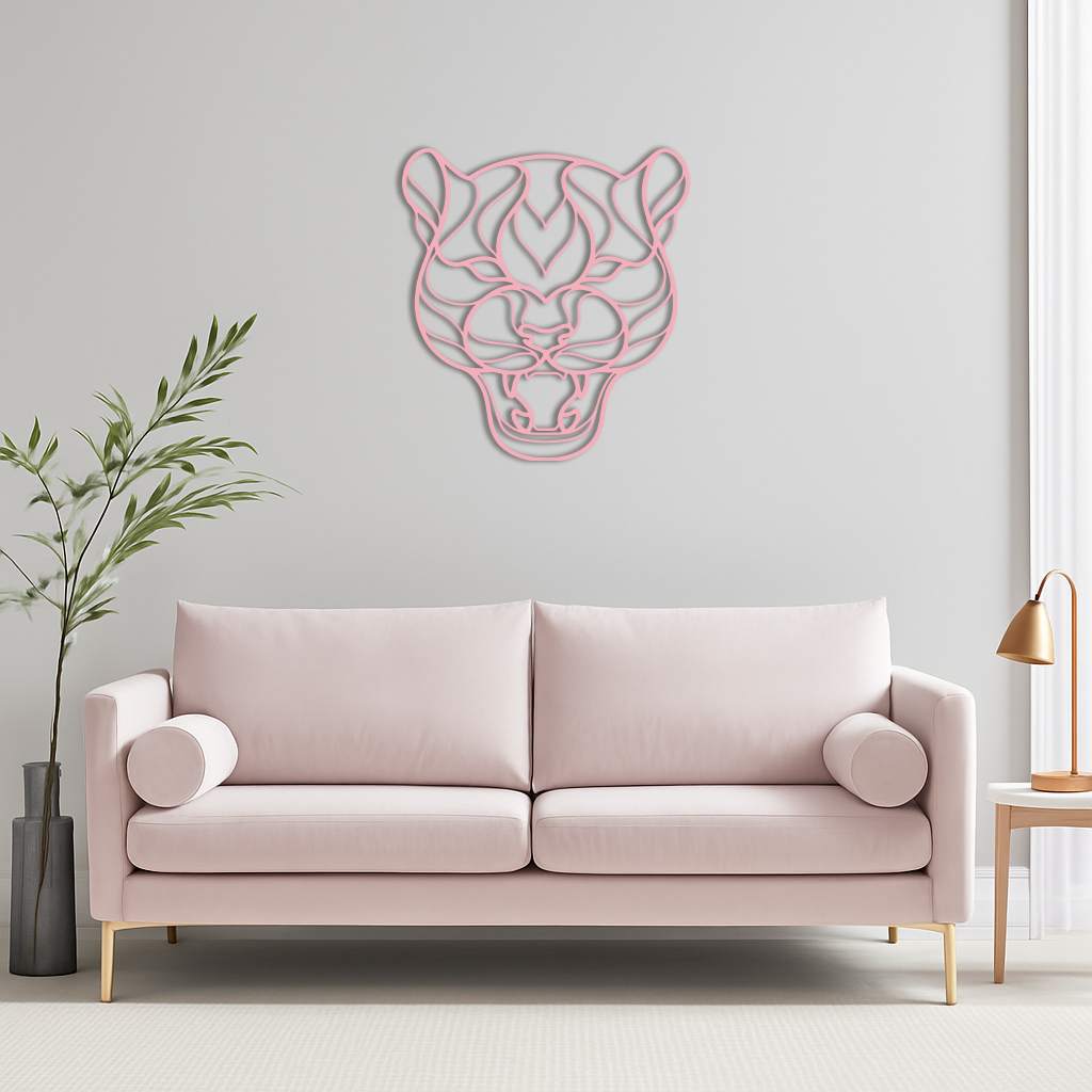 Pink Panther Head Metal Wall Art – Geometric Wild Cat Silhouette Decor - KAFGP019