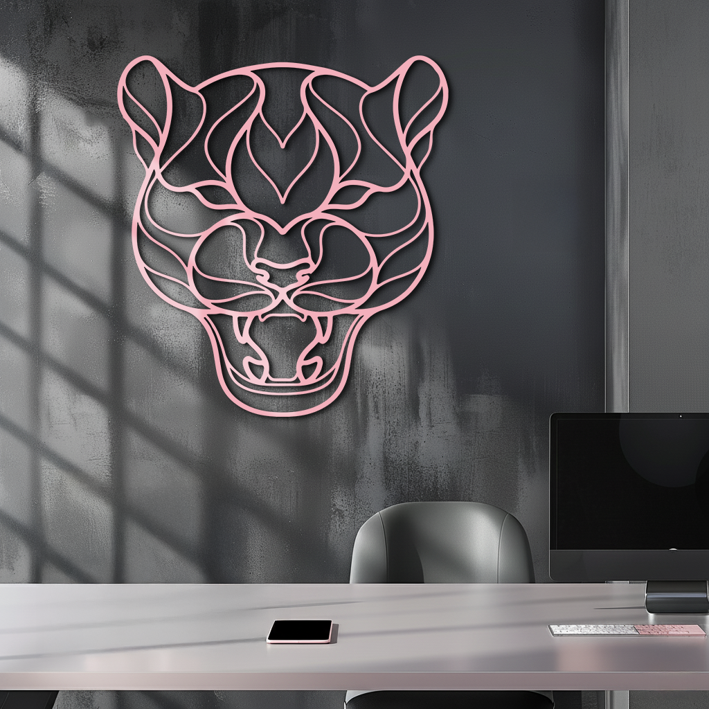 Pink Panther Head Metal Wall Art – Geometric Wild Cat Silhouette Decor - KAFGP019