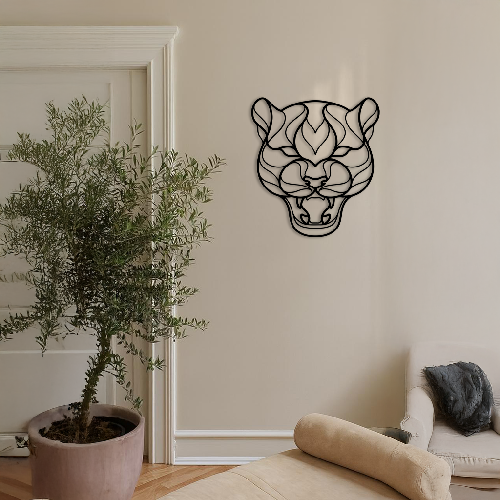 Pink Panther Head Metal Wall Art – Geometric Wild Cat Silhouette Decor - KAFGP019