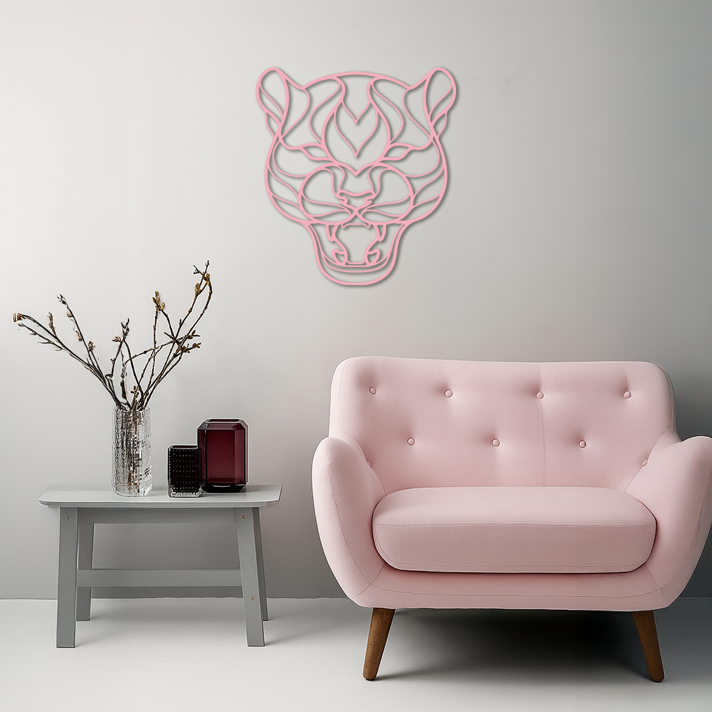 Pink Panther Head Metal Wall Art – Geometric Wild Cat Silhouette Decor - KAFGP019