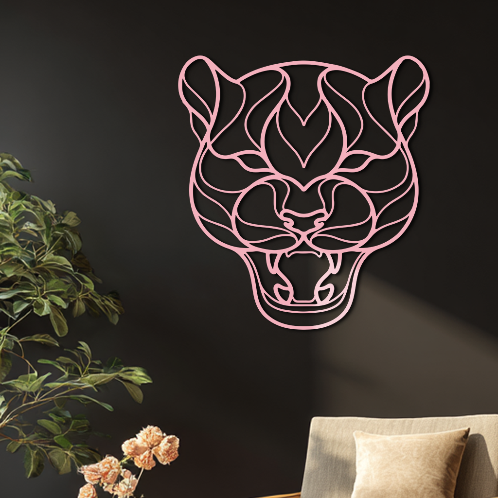 Pink Panther Head Metal Wall Art – Geometric Wild Cat Silhouette Decor - KAFGP019
