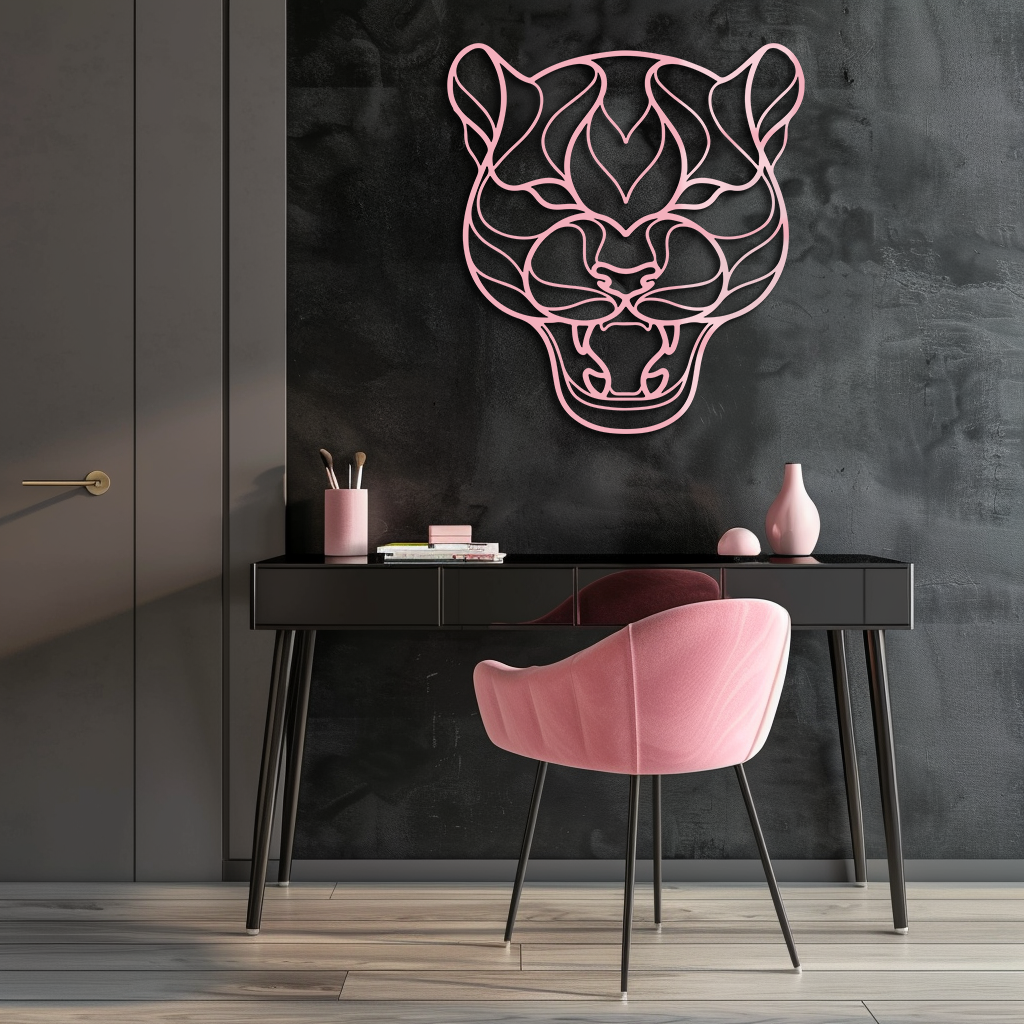 Pink Panther Head Metal Wall Art – Geometric Wild Cat Silhouette Decor - KAFGP019