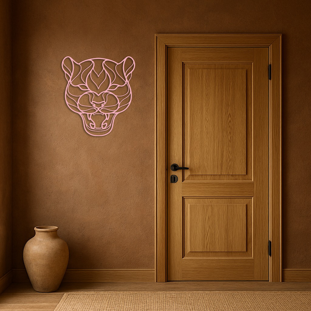 Pink Panther Head Metal Wall Art – Geometric Wild Cat Silhouette Decor - KAFGP019