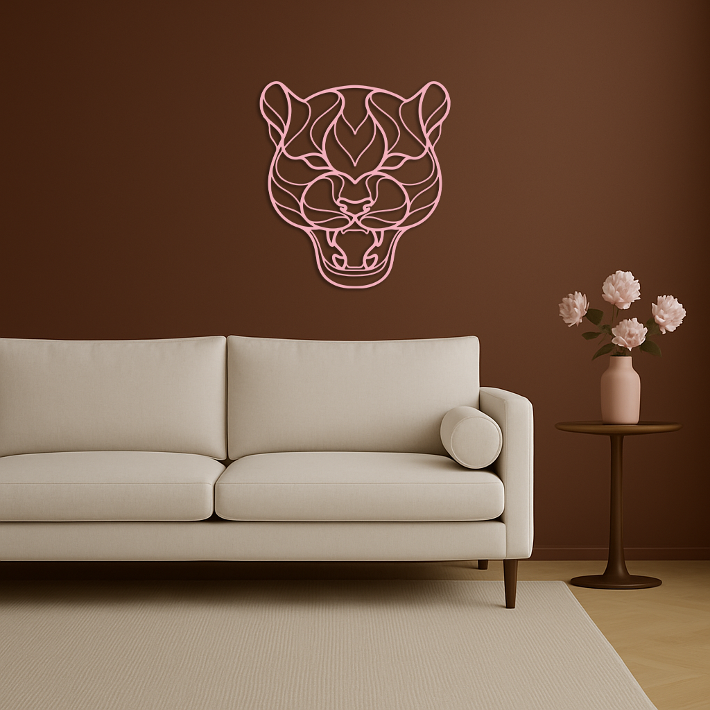 Pink Panther Head Metal Wall Art – Geometric Wild Cat Silhouette Decor - KAFGP019
