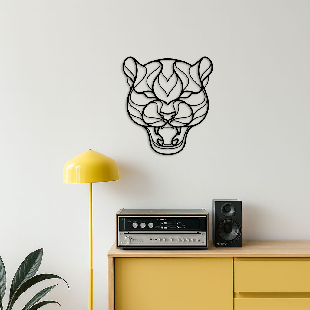Pink Panther Head Metal Wall Art – Geometric Wild Cat Silhouette Decor - KAFGP019