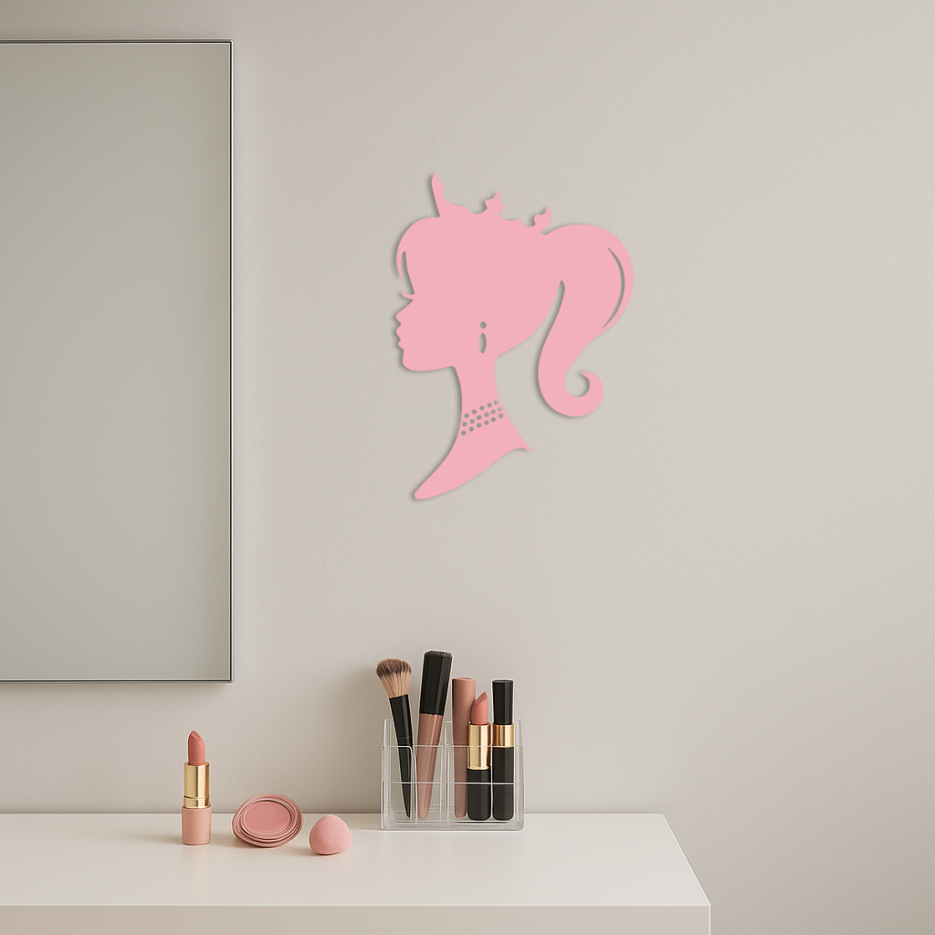 Pink Barbie Silhouette Metal Wall Art – Crowned Princess Profile Decor - KAFGP021