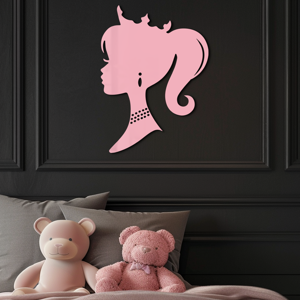 Pink Barbie Silhouette Metal Wall Art – Crowned Princess Profile Decor - KAFGP021