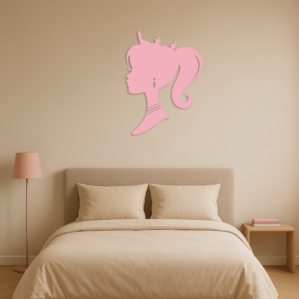 Pink Barbie Silhouette Metal Wall Art – Crowned Princess Profile Decor - KAFGP021