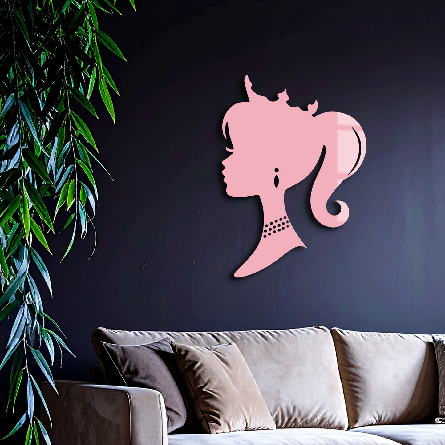Pink Barbie Silhouette Metal Wall Art – Crowned Princess Profile Decor - KAFGP021