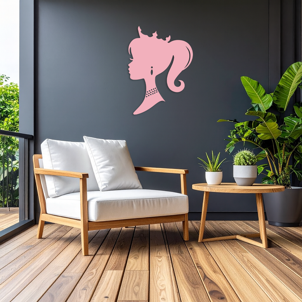 Pink Barbie Silhouette Metal Wall Art – Crowned Princess Profile Decor - KAFGP021