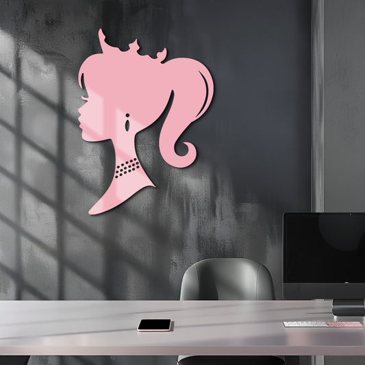 Pink Barbie Silhouette Metal Wall Art – Crowned Princess Profile Decor - KAFGP021
