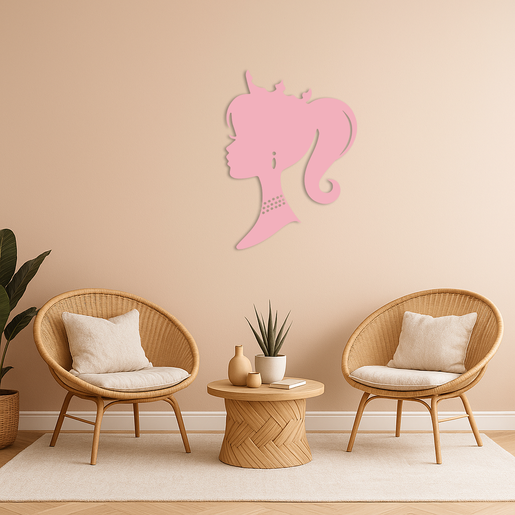 Pink Barbie Silhouette Metal Wall Art – Crowned Princess Profile Decor - KAFGP021
