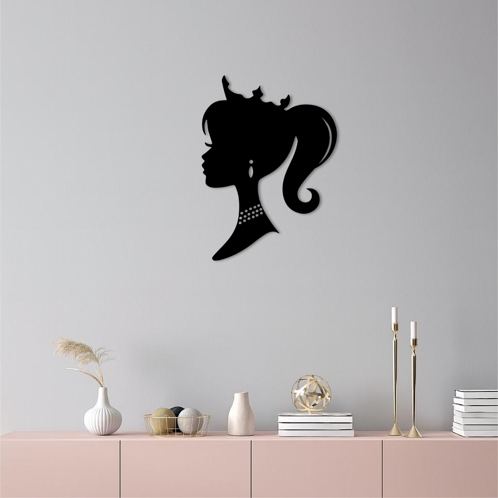 Pink Barbie Silhouette Metal Wall Art – Crowned Princess Profile Decor - KAFGP021