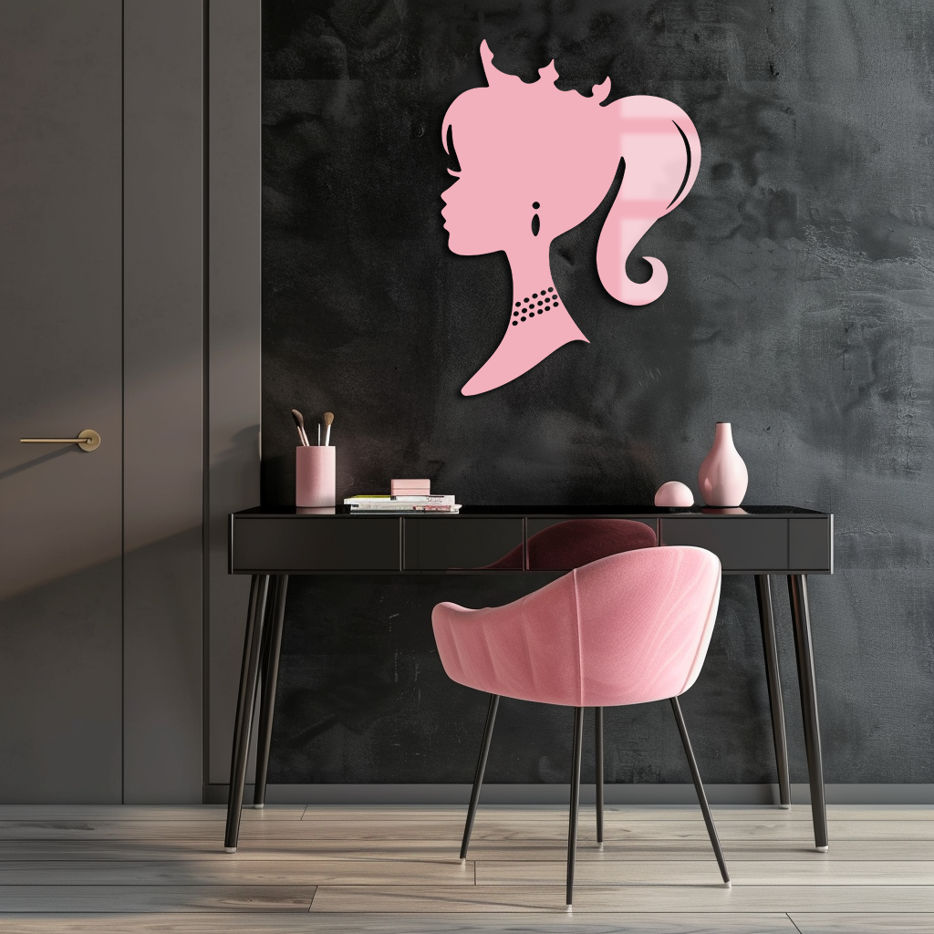 Pink Barbie Silhouette Metal Wall Art – Crowned Princess Profile Decor - KAFGP021