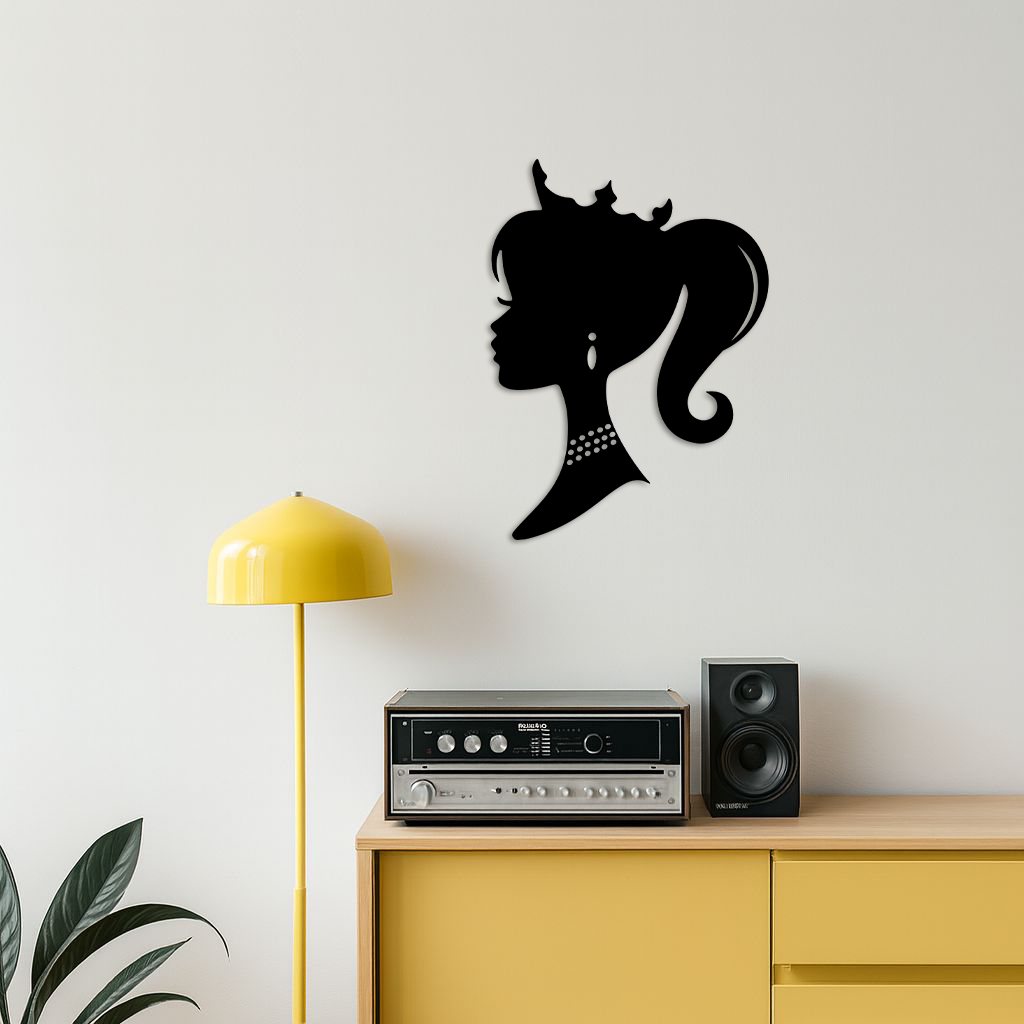 Pink Barbie Silhouette Metal Wall Art – Crowned Princess Profile Decor - KAFGP021