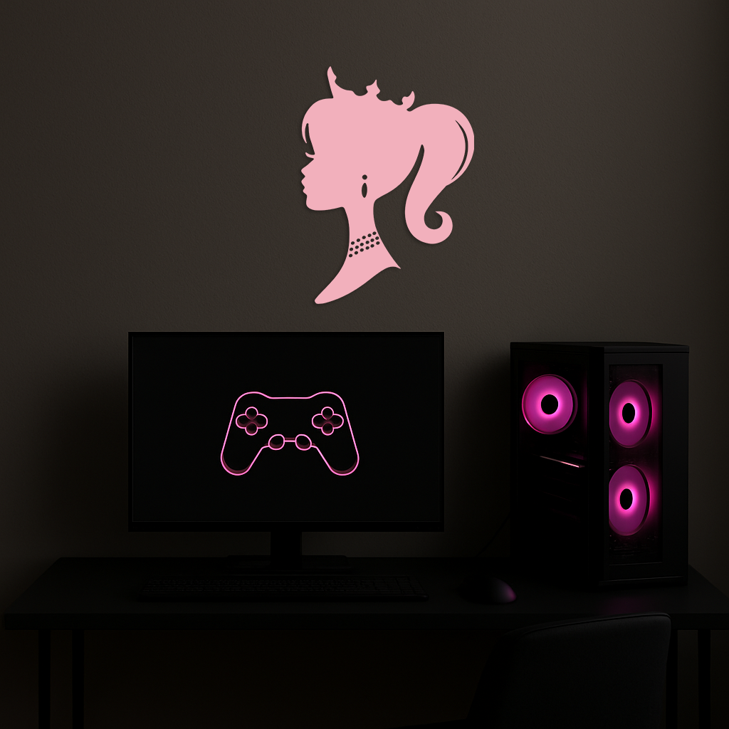 Pink Barbie Silhouette Metal Wall Art – Crowned Princess Profile Decor - KAFGP021