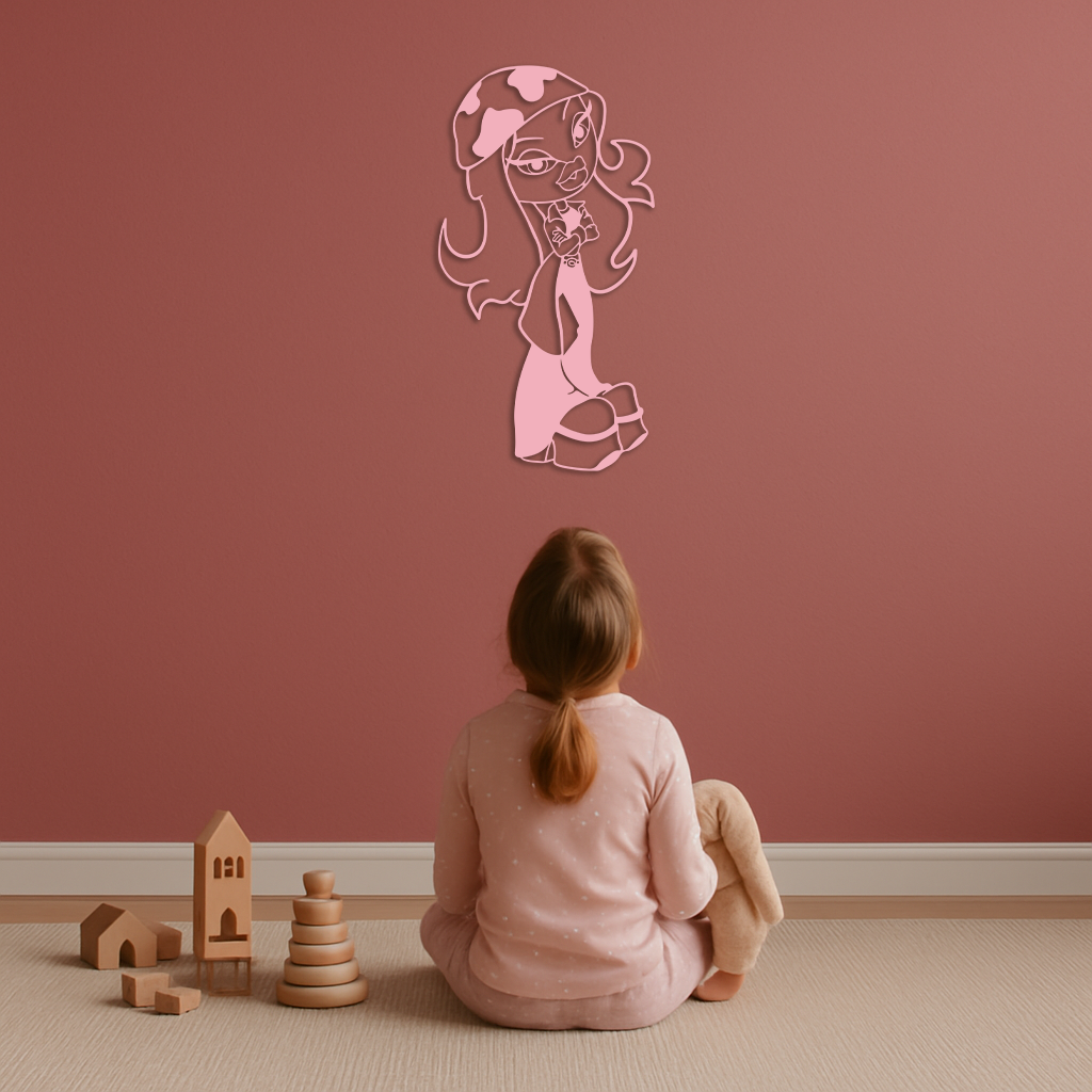 Pink Bratz Girl Metal Wall Art – Fashion Doll Inspired Silhouette Decor - KAFGP022