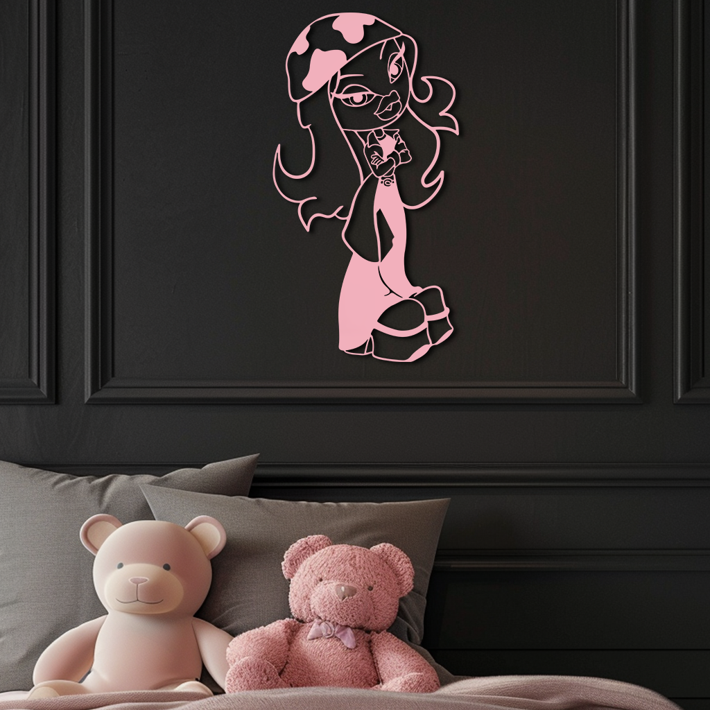 Pink Bratz Girl Metal Wall Art – Fashion Doll Inspired Silhouette Decor - KAFGP022