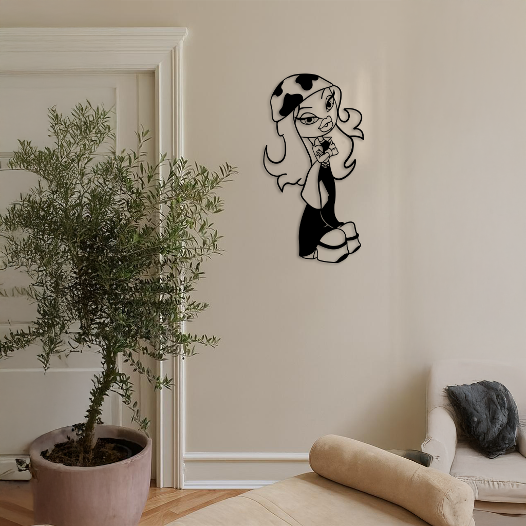 Pink Bratz Girl Metal Wall Art – Fashion Doll Inspired Silhouette Decor - KAFGP022