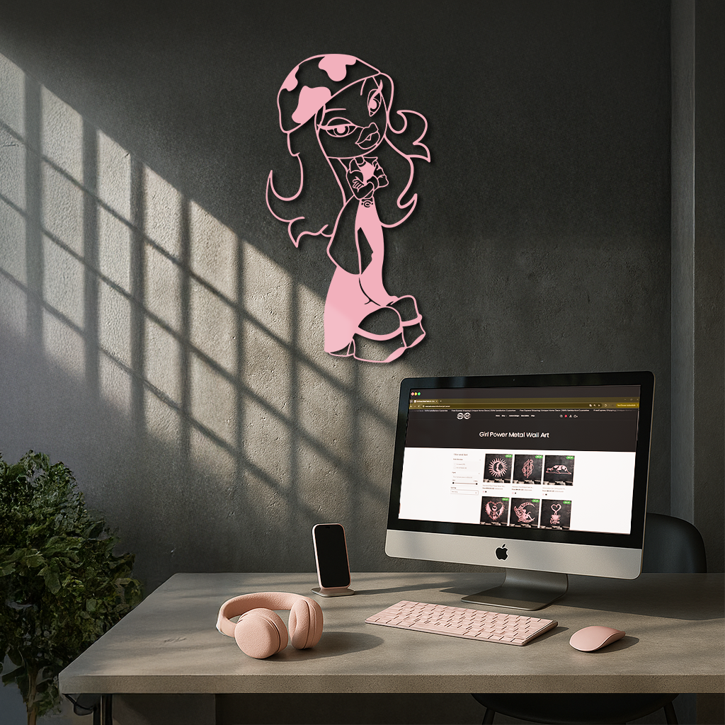 Pink Bratz Girl Metal Wall Art – Fashion Doll Inspired Silhouette Decor - KAFGP022
