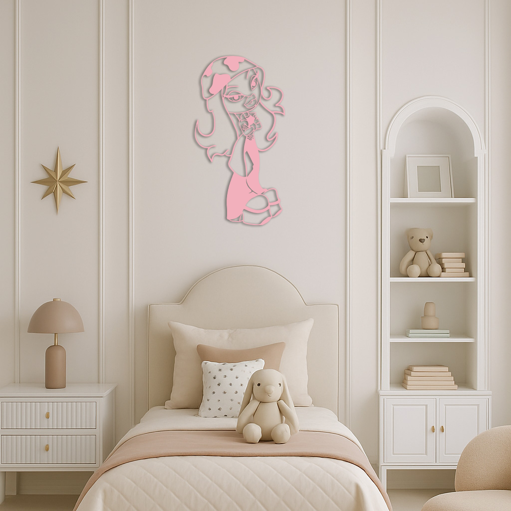 Pink Bratz Girl Metal Wall Art – Fashion Doll Inspired Silhouette Decor - KAFGP022