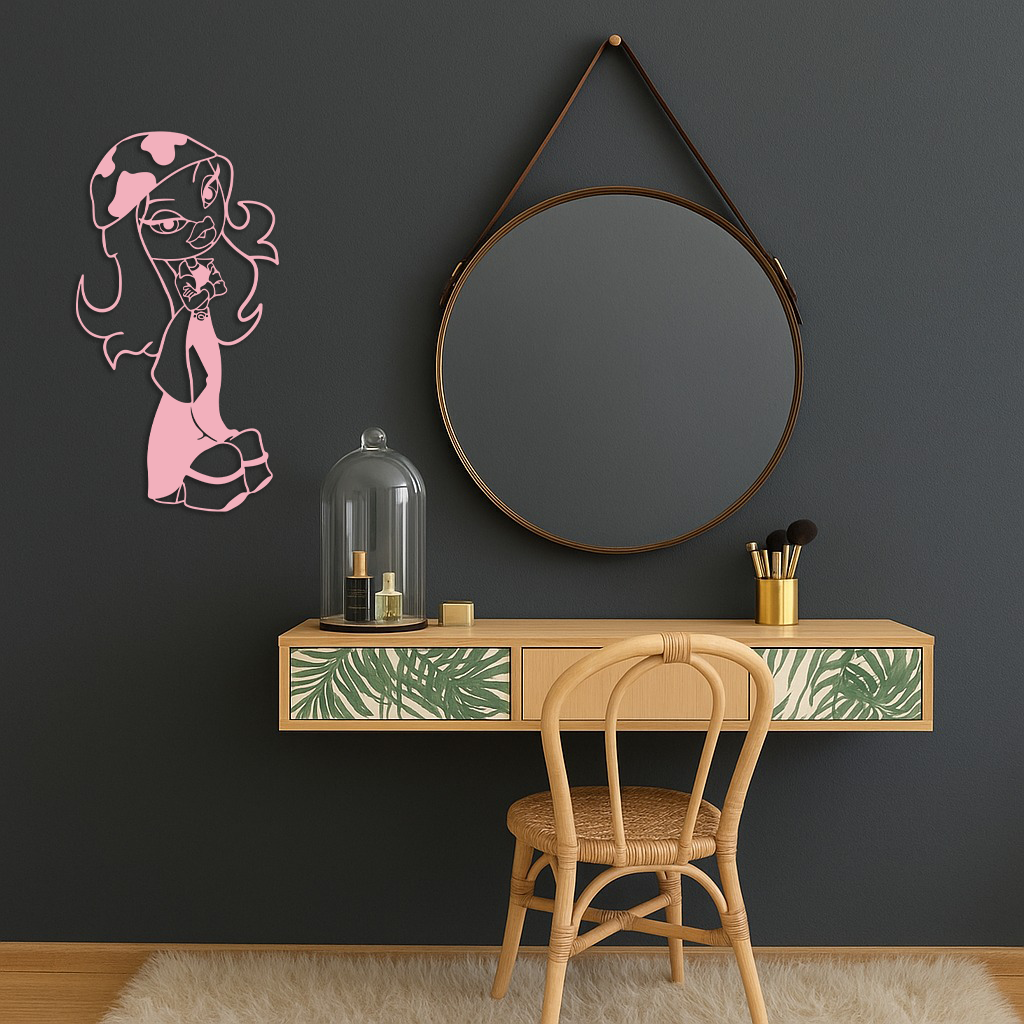 Pink Bratz Girl Metal Wall Art – Fashion Doll Inspired Silhouette Decor - KAFGP022