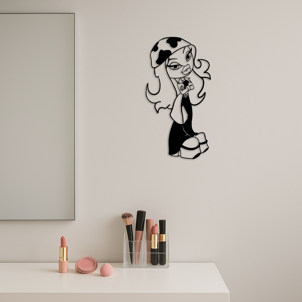 Pink Bratz Girl Metal Wall Art – Fashion Doll Inspired Silhouette Decor - KAFGP022