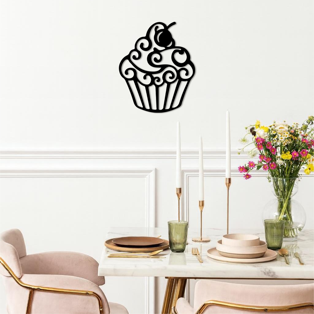 Pink Cupcake Silhouette Metal Wall Art – Sweet Dessert-Inspired Kitchen Decor - KAFGP024