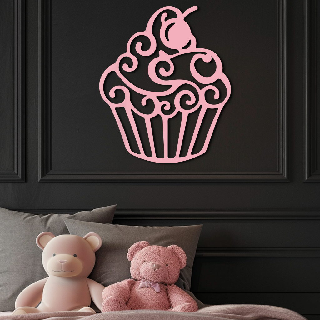 Pink Cupcake Silhouette Metal Wall Art – Sweet Dessert-Inspired Kitchen Decor - KAFGP024