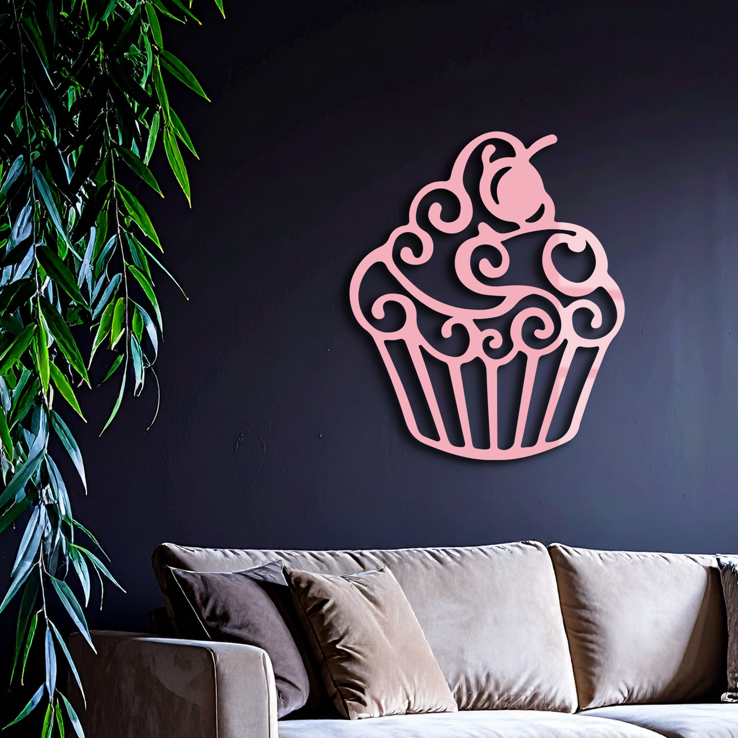 Pink Cupcake Silhouette Metal Wall Art – Sweet Dessert-Inspired Kitchen Decor - KAFGP024