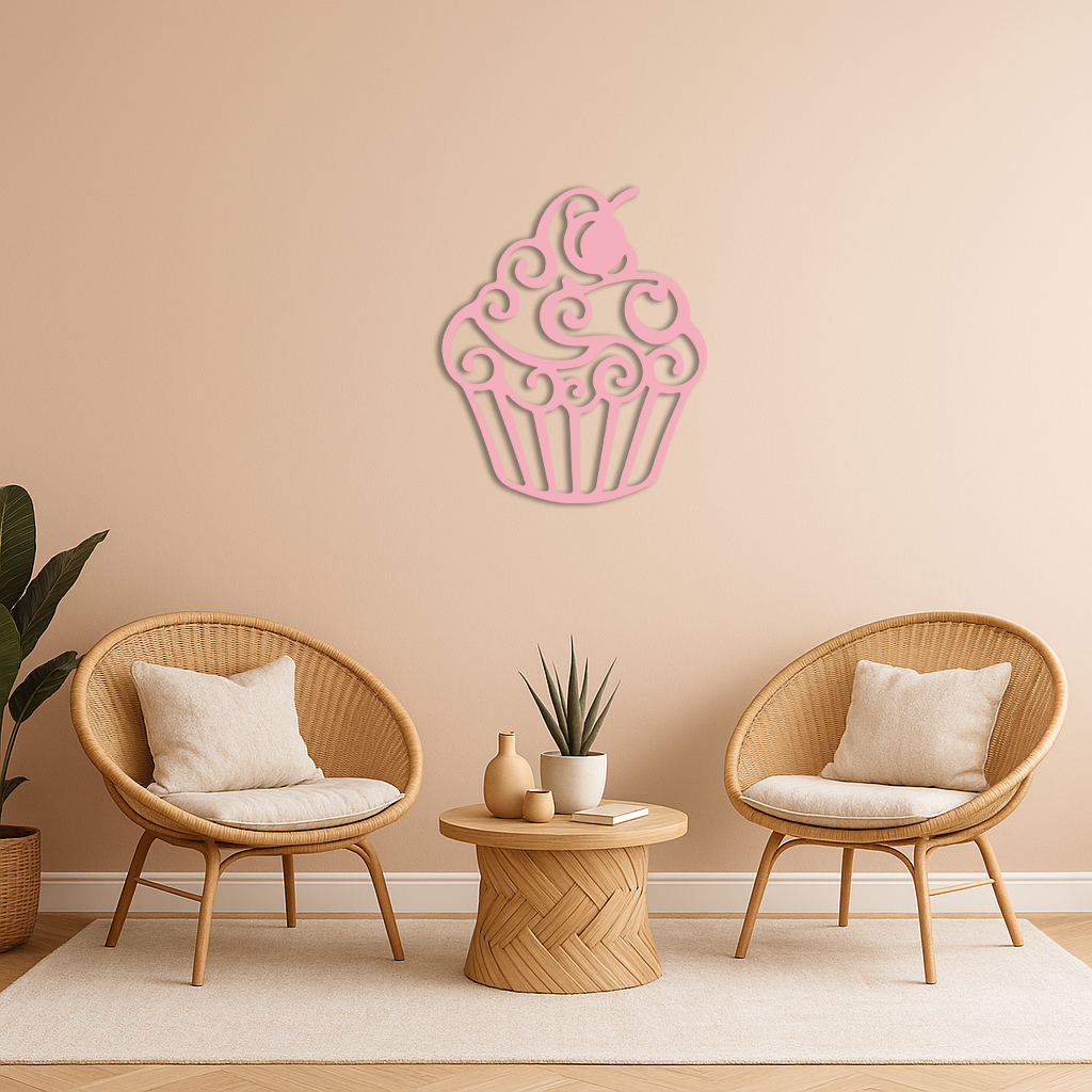 Pink Cupcake Silhouette Metal Wall Art – Sweet Dessert-Inspired Kitchen Decor - KAFGP024
