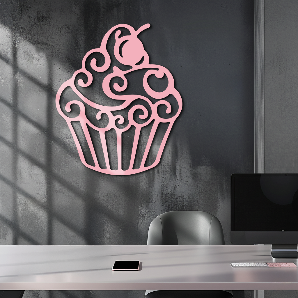 Pink Cupcake Silhouette Metal Wall Art – Sweet Dessert-Inspired Kitchen Decor - KAFGP024