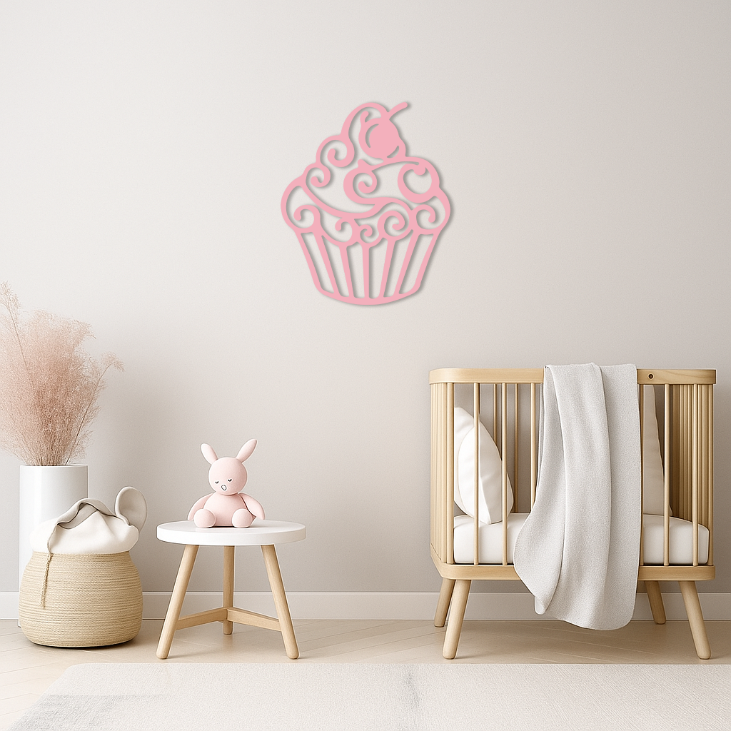 Pink Cupcake Silhouette Metal Wall Art – Sweet Dessert-Inspired Kitchen Decor - KAFGP024
