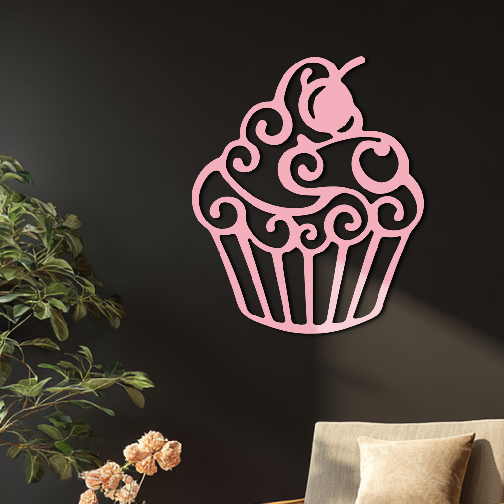 Pink Cupcake Silhouette Metal Wall Art – Sweet Dessert-Inspired Kitchen Decor - KAFGP024