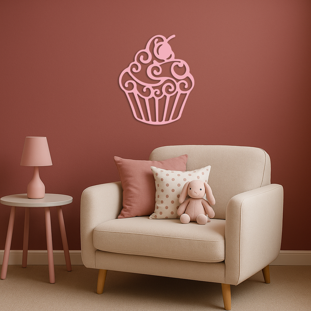 Pink Cupcake Silhouette Metal Wall Art – Sweet Dessert-Inspired Kitchen Decor - KAFGP024
