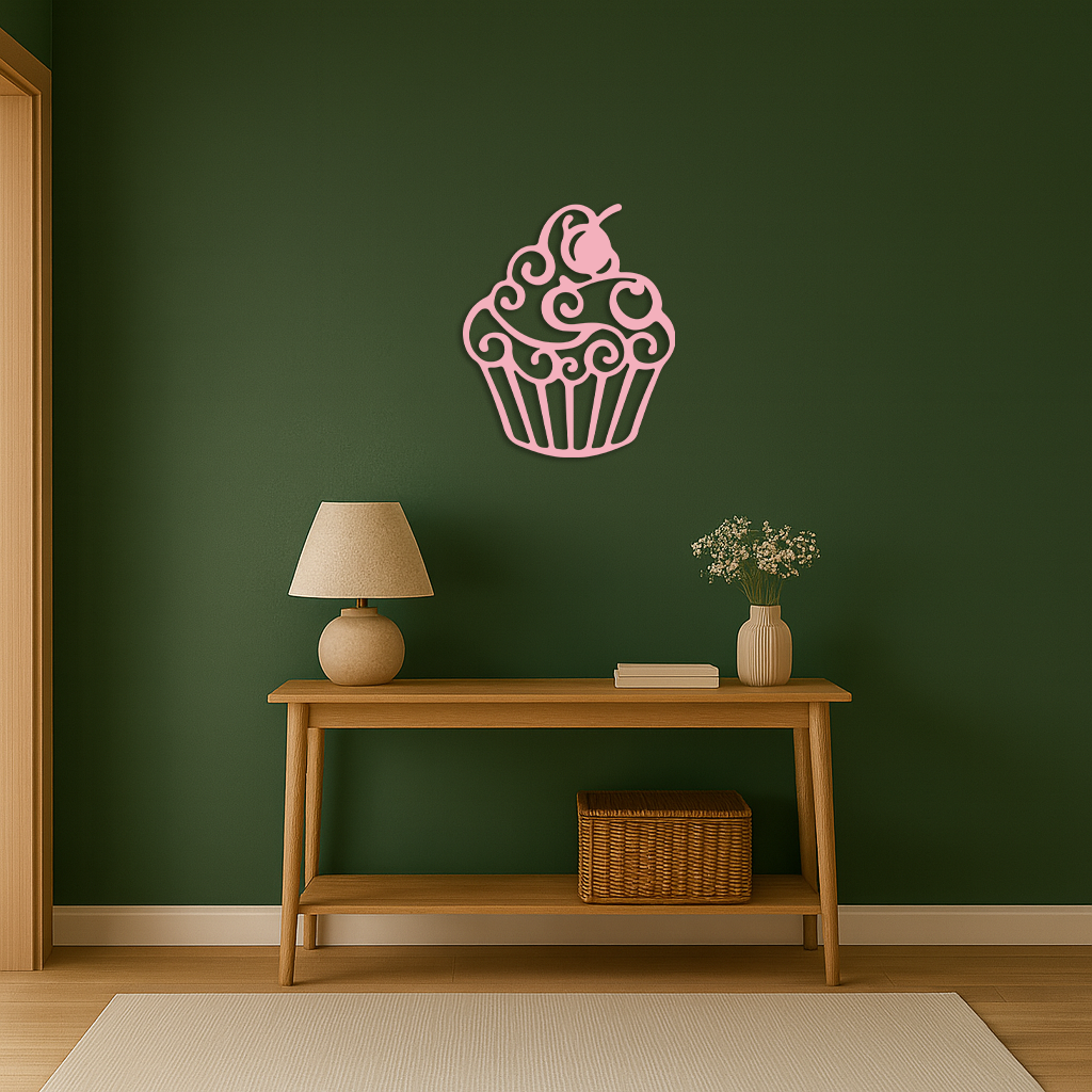 Pink Cupcake Silhouette Metal Wall Art – Sweet Dessert-Inspired Kitchen Decor - KAFGP024