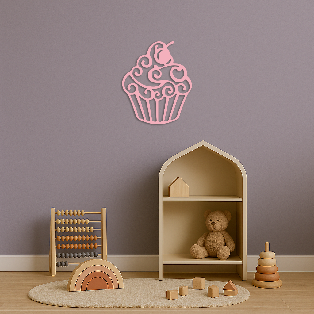 Pink Cupcake Silhouette Metal Wall Art – Sweet Dessert-Inspired Kitchen Decor - KAFGP024