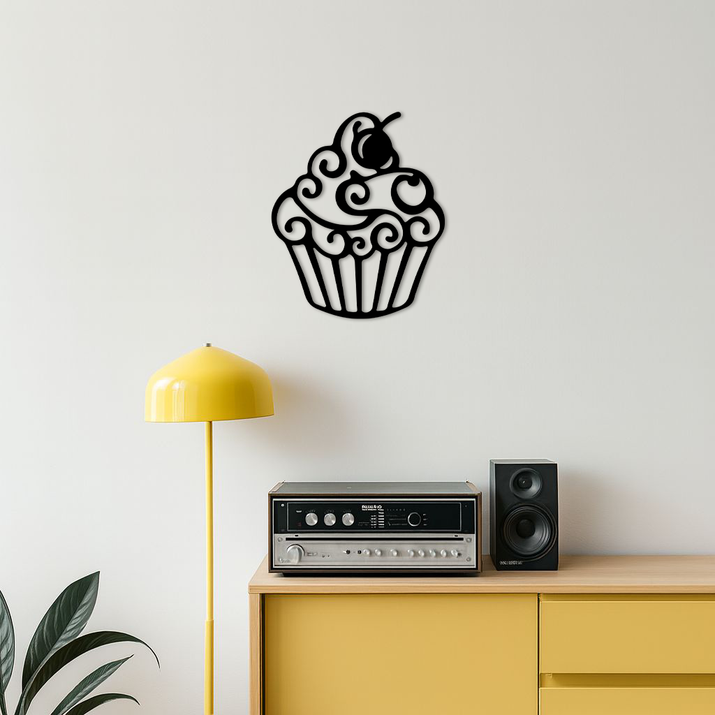 Pink Cupcake Silhouette Metal Wall Art – Sweet Dessert-Inspired Kitchen Decor - KAFGP024