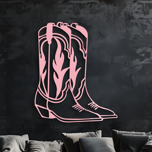 Pink Cowboy Boots Metal Wall Art – Western Rodeo Inspired Decor - KAFGP025