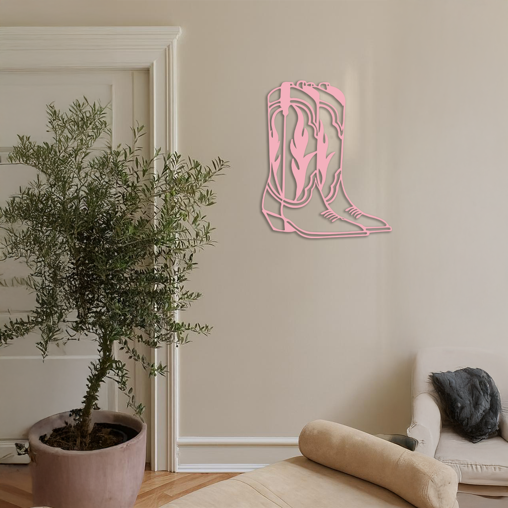 Pink Cowboy Boots Metal Wall Art – Western Rodeo Inspired Decor - KAFGP025