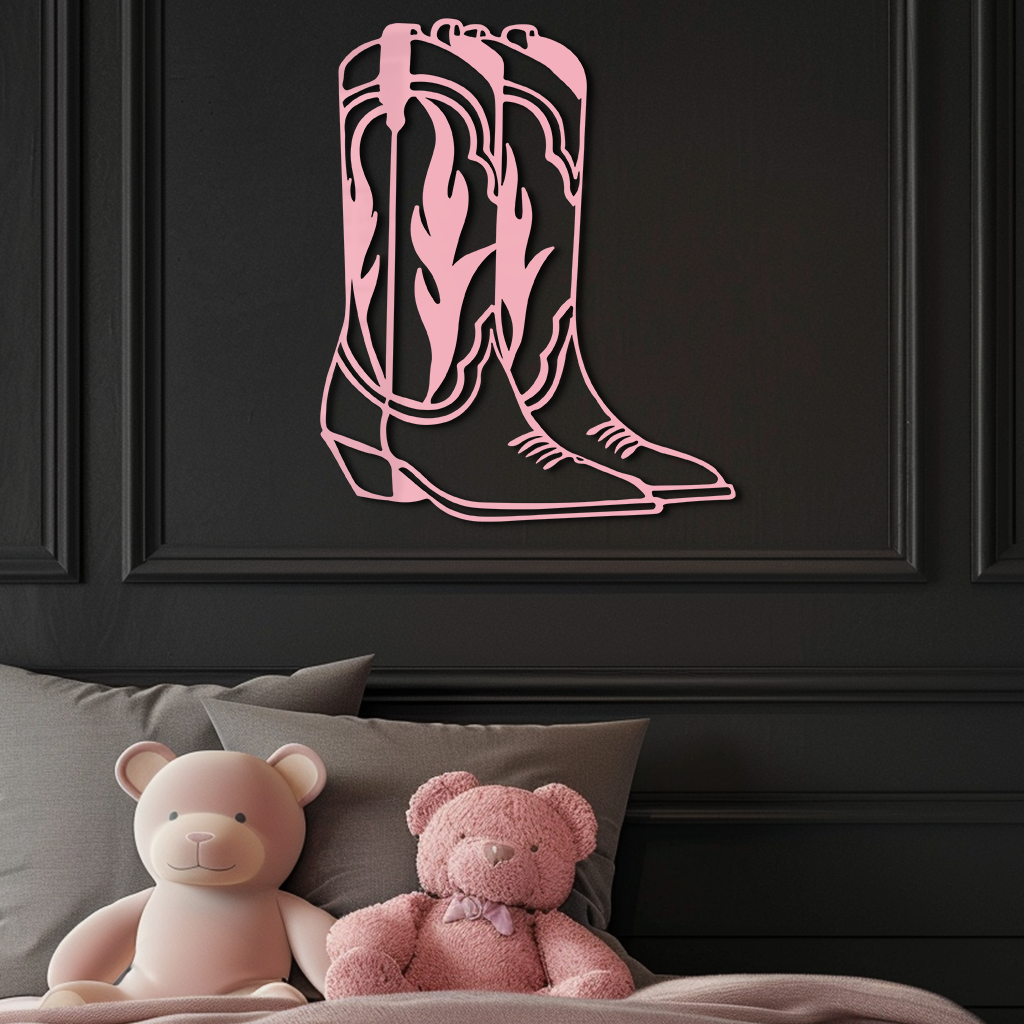 Pink Cowboy Boots Metal Wall Art – Western Rodeo Inspired Decor - KAFGP025