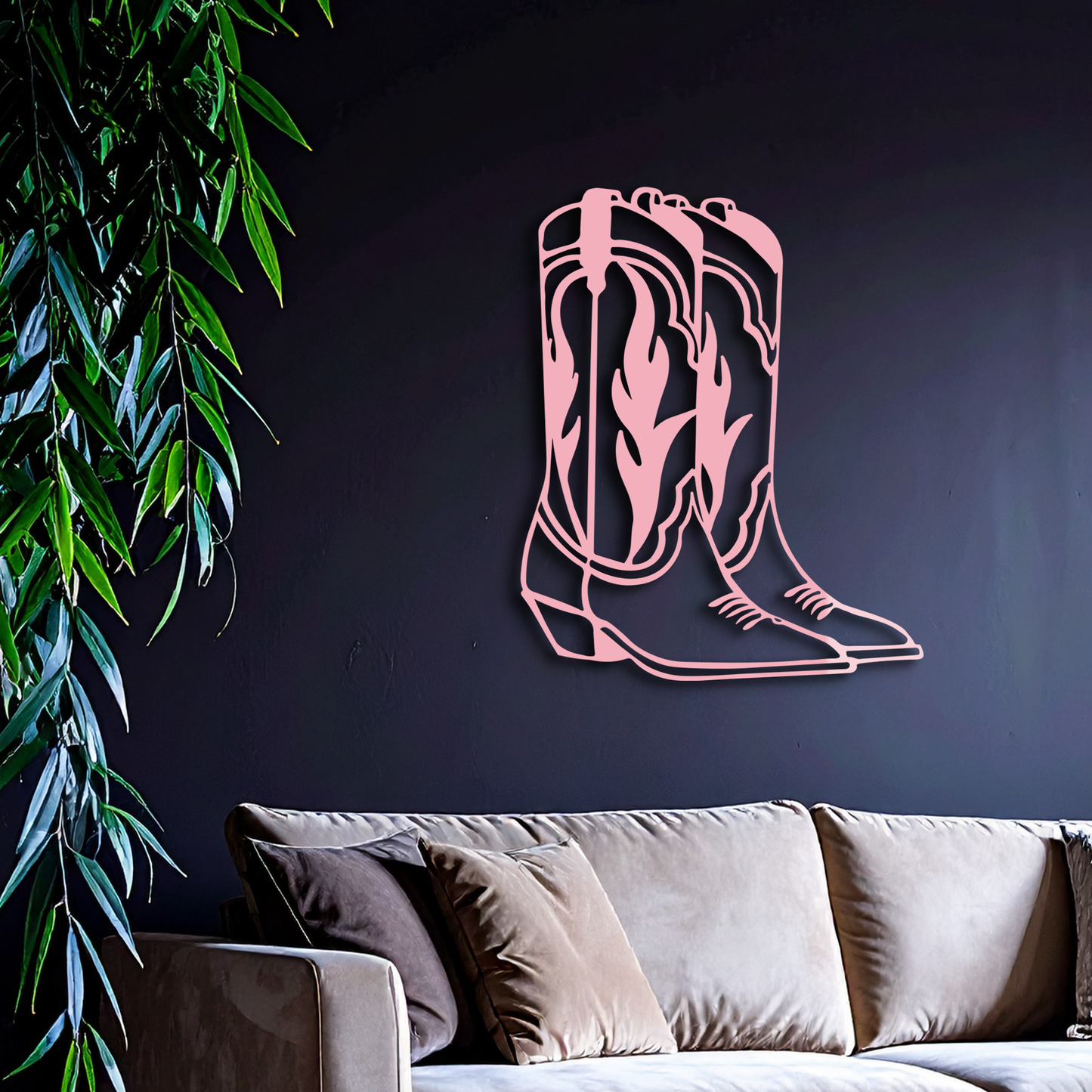 Pink Cowboy Boots Metal Wall Art – Western Rodeo Inspired Decor - KAFGP025