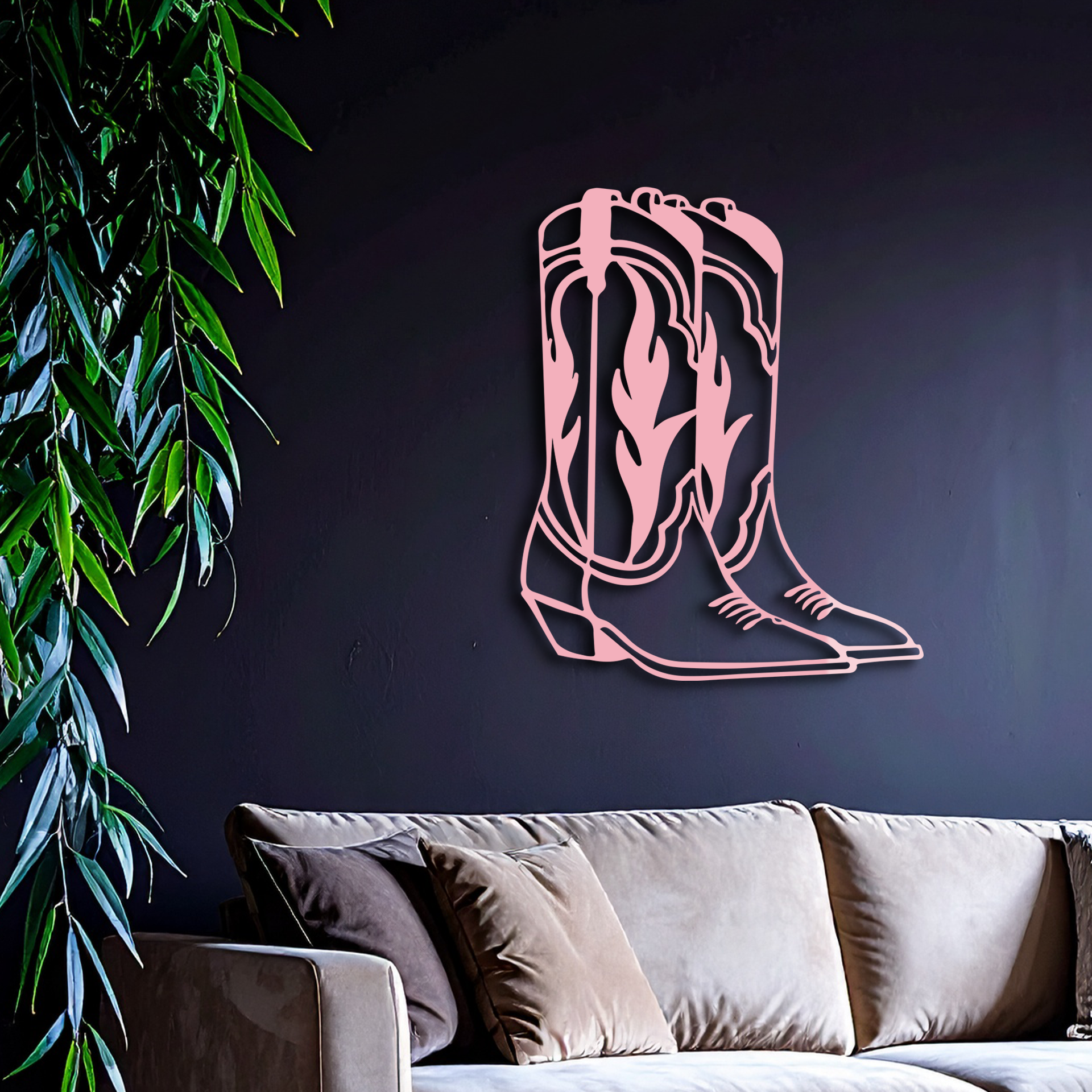 Pink Cowboy Boots Metal Wall Art – Western Rodeo Inspired Decor - KAFGP025