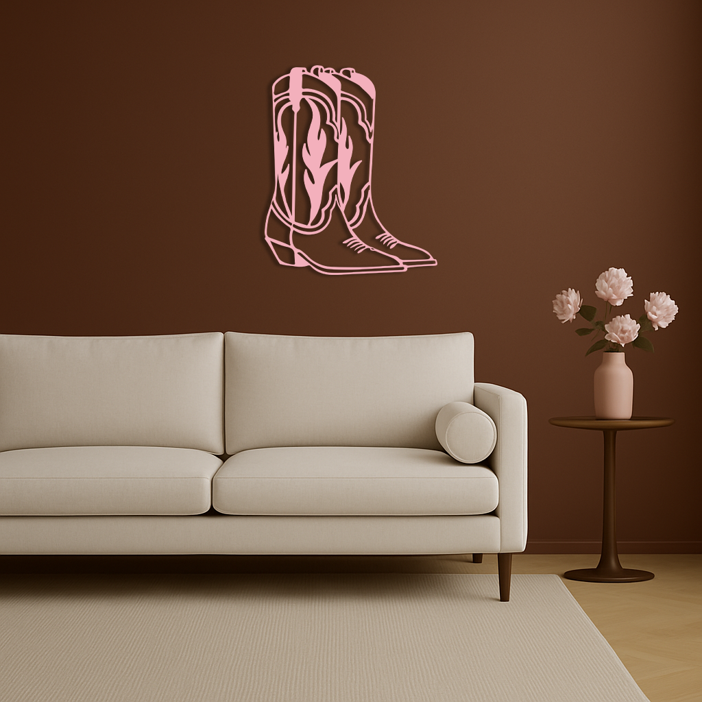 Pink Cowboy Boots Metal Wall Art – Western Rodeo Inspired Decor - KAFGP025