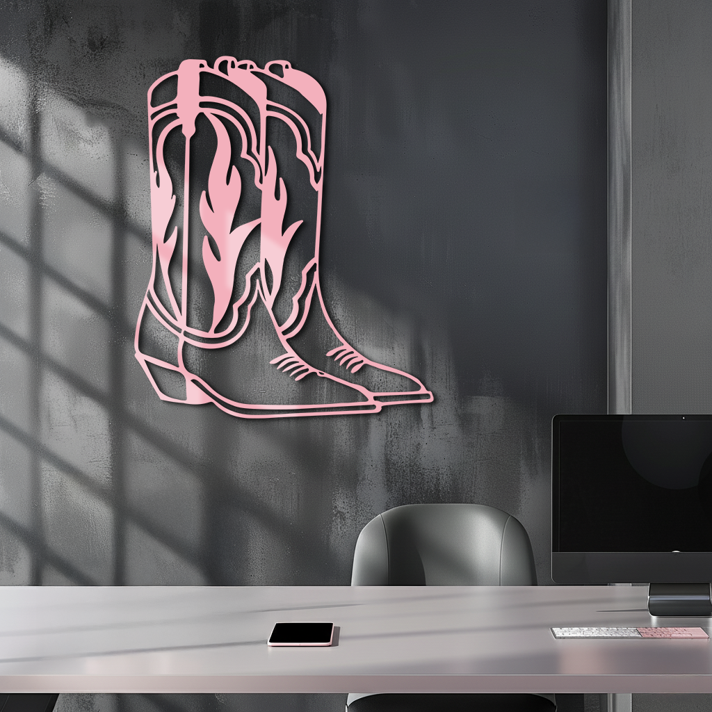 Pink Cowboy Boots Metal Wall Art – Western Rodeo Inspired Decor - KAFGP025